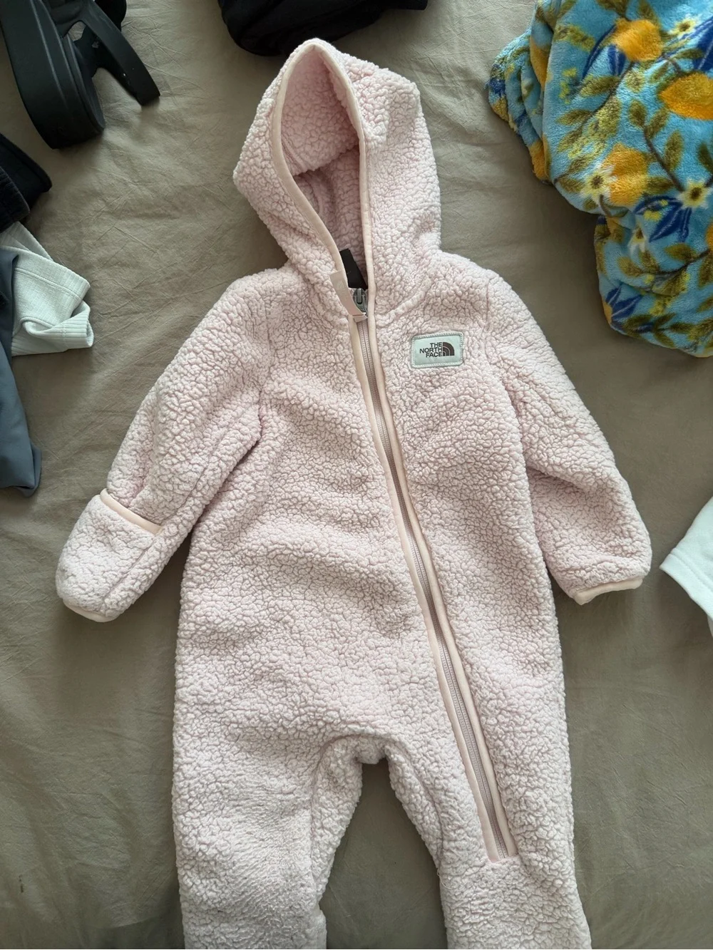 The North Face Light Pink Sherpa Hooded Infant One-Piece